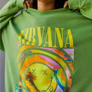 URBAN OUTFITTERS NIRVANA OVERSIZED SWEATSHIRT S/M GREEN SMILEY